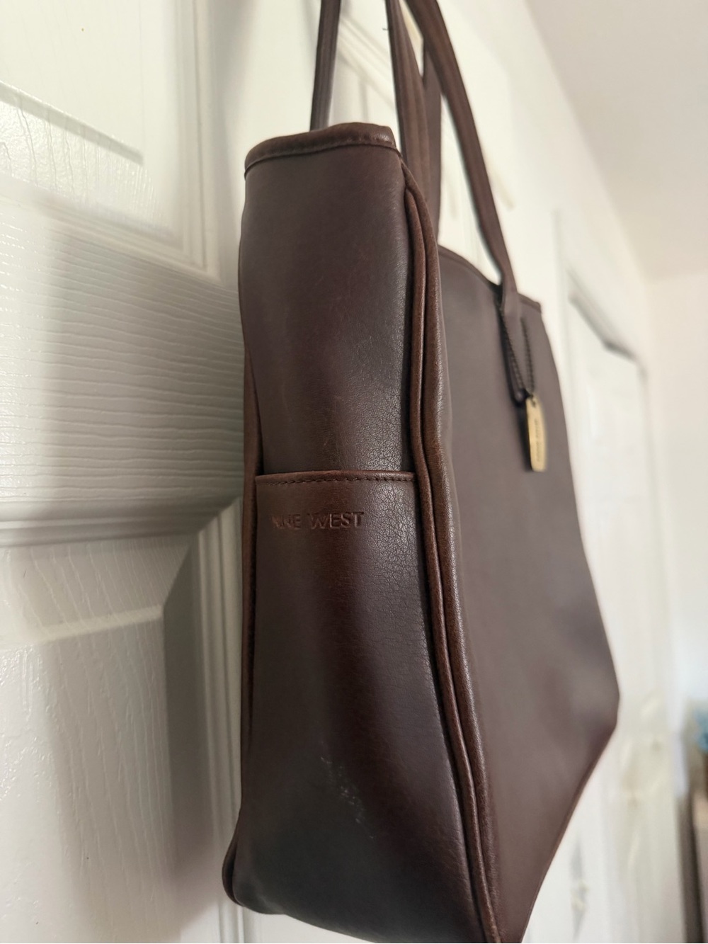 VINTAGE NINE WEST Leather Handbag Dark Brown - Picture 2 of 6